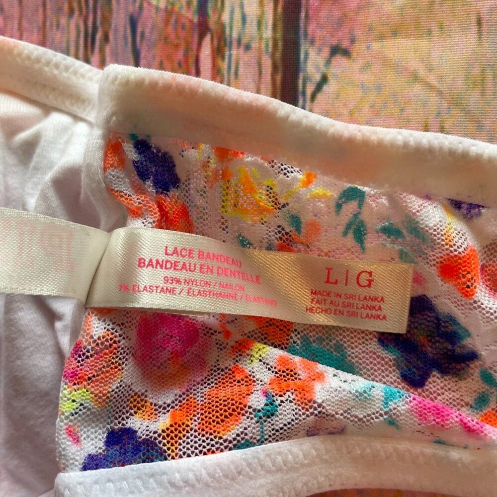 Victoria's Secret PINK Bralette Women Large White Multicolor Floral Lace Bandeau - Picture 6 of 6